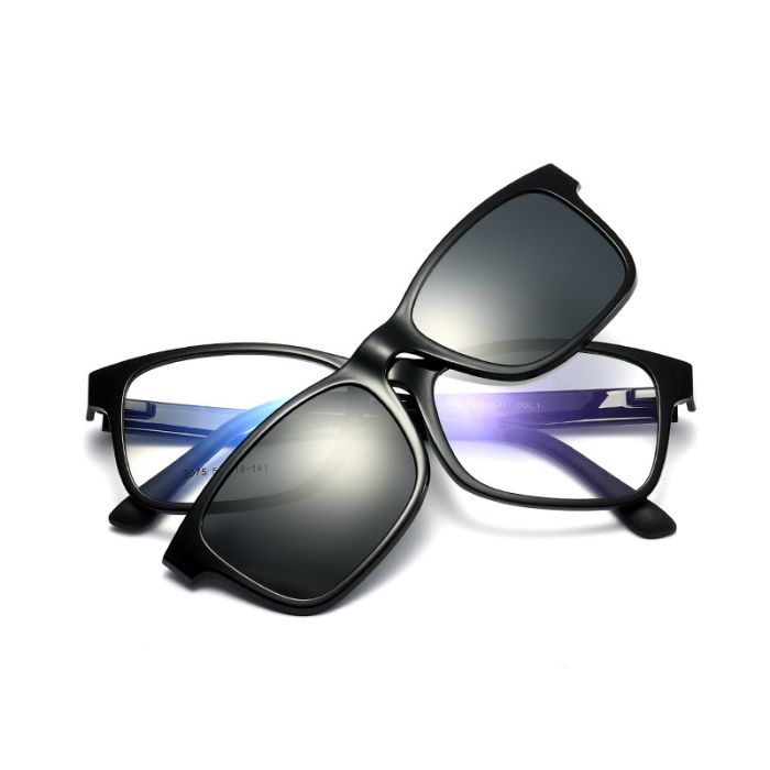 2075 vintage TR90 eyeglass frame, mirror coating, square frame, polarized myopia sunglasses, magnetic dual-use lens set, clip on