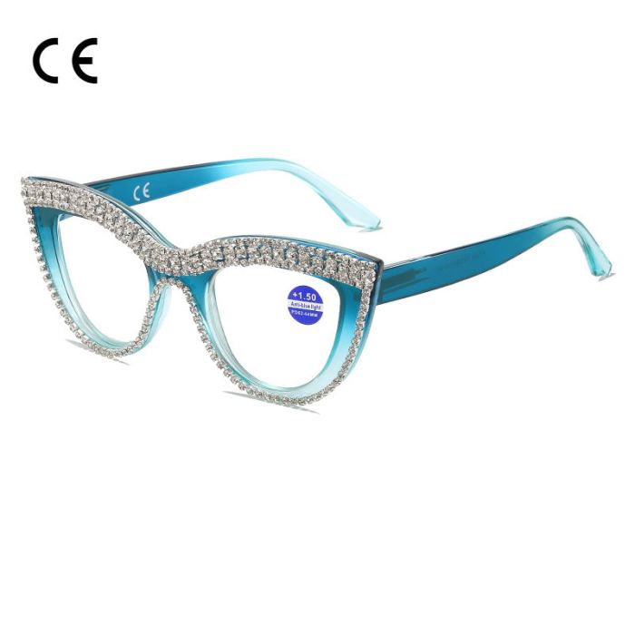 228 Cat-eye reading glasses, anti-blue light, personalized handmade diamond inlay