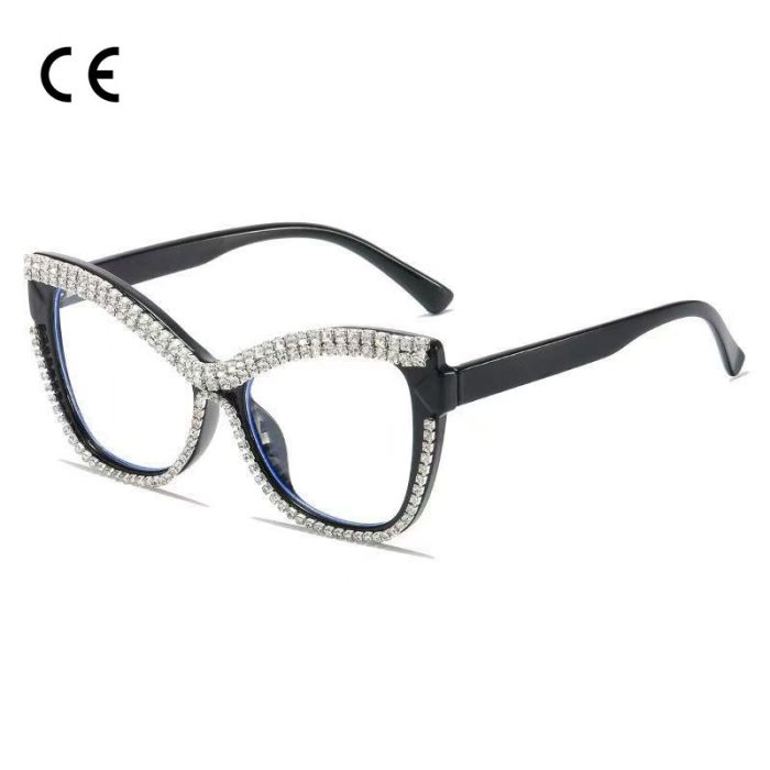 239-dimond Stylish large-frame anti-blue light reading glasses, personalized handmade diamond inlay, cat eyes
