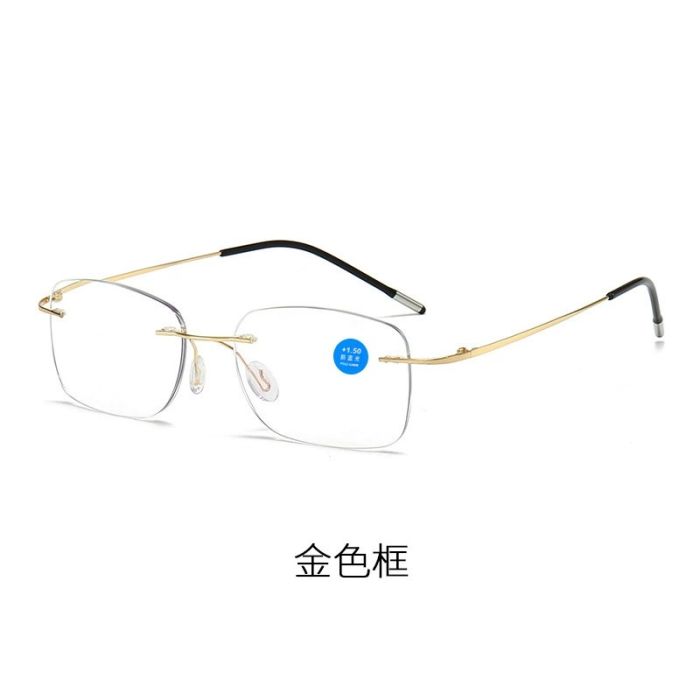 62825 Retro metal rimless reading glasses, blue block, light