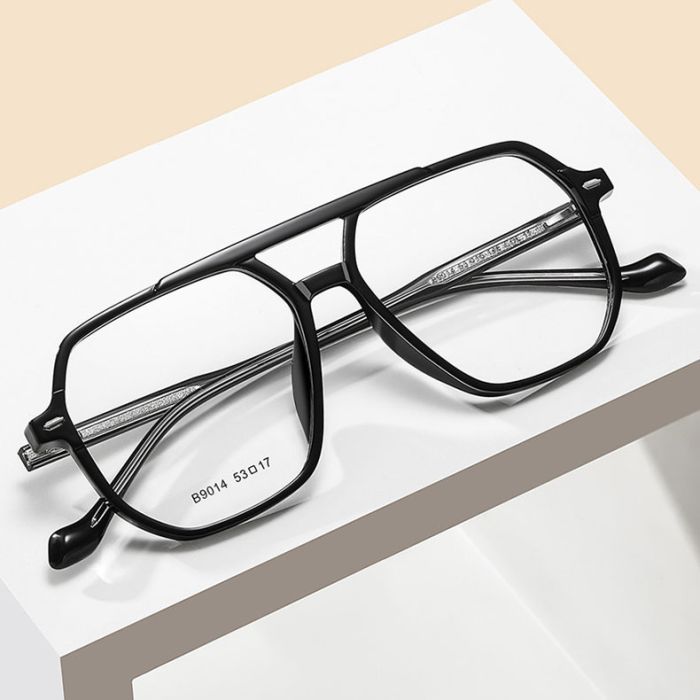 9014 Double beam retro men and women eyeglass frame, ins style, equipped with myopia glasses, transparent full frame, TR90 eyeglass frame