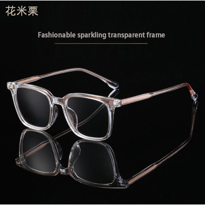 B9210 Sparkling transparent glasses, plain, TR90 square myopia glasses, fashionable eyeglass frame