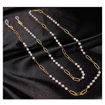 JH-15 Imitation Pearl Jewelry Simple Pearl Glasses Chain Hanging Neck Anti drop Real Gold Electroplating Color Preserving Pearl Clip