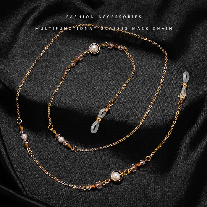 JH-16 Stainless Steel Glasses Chain Pearl Crystal (Sun Moon Concentric)