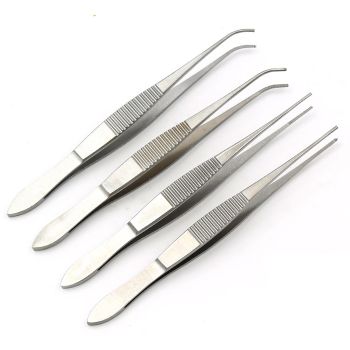 JH-173 Stainless steel 10cm double eyelid surgical tweezers, Straight curved lip teeth, With hook or without hook