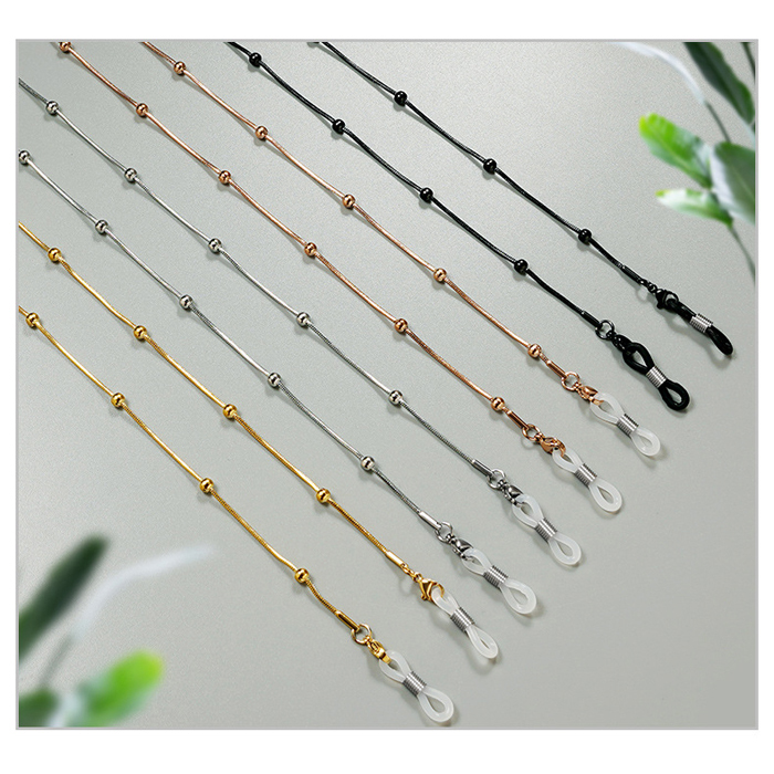 JH-258 24k gold color retaining eyewear rope mask chain eye stainless steel vacuum electroplating (snake bone clip bead)