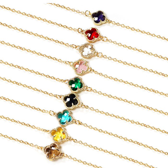 JH-261 Copper glasses, chain, mask rope, multi-layer thick gold electroplating (9-color crystal four leaf flower)