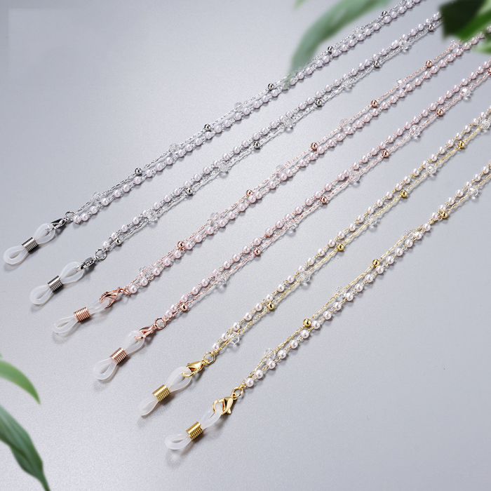 JH-262 Copper eyewear chains, eyewear ropes, multi-layer thick gold plating (double chain pearl crystal)