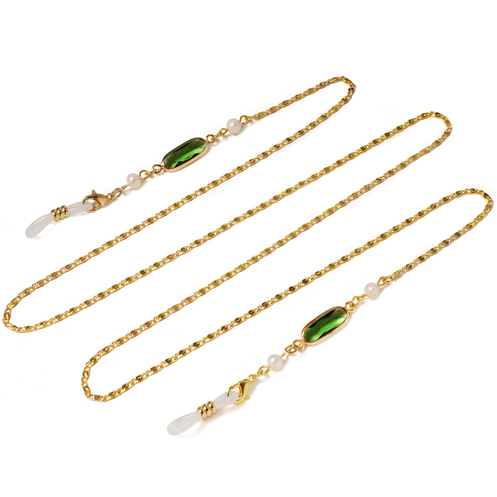 JH-27 Genuine gold electroplated copper eyewear chain, mask, headphone pendant, long crystal pearl