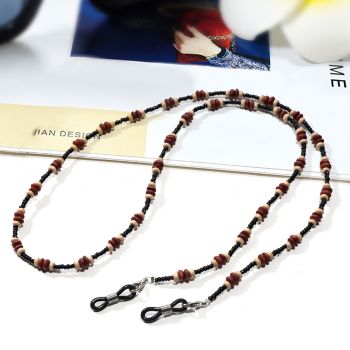 JH-372 Vintage wooden bead eyewear chain (red cake shaped wooden bead)