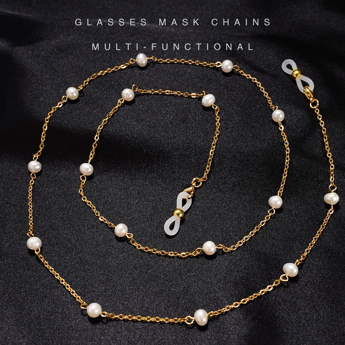 JH-56 Freshwater pearl+stainless steel O-type glasses chain, mask chain, retro, 