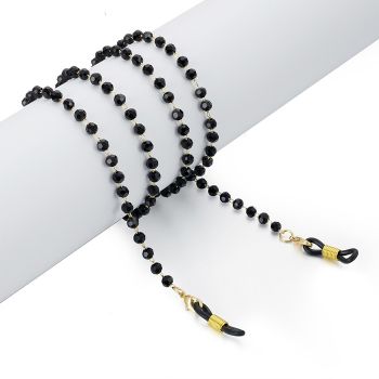 JH-6 Vintage Black Crystal Glasses Chain Black Crystal Round Style