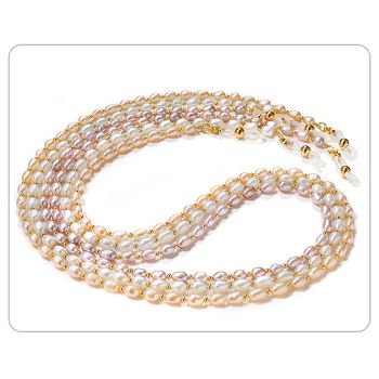 JH-72 Rice shaped fresh water pearl with gold beads glasses chain, mask rope