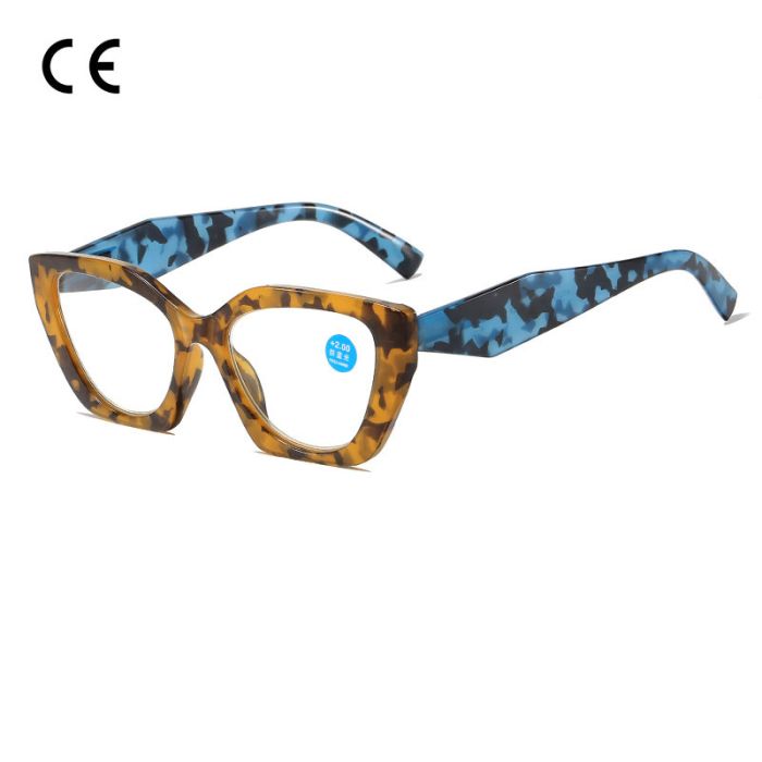 KY222 Fashionable color-framed anti-blue light reading glasses, featuring butterfly-shaped design and spring temples
