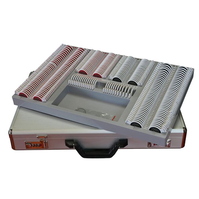 SL-266AW Trial lens set, 266pcs, aluminium case, red and white frame