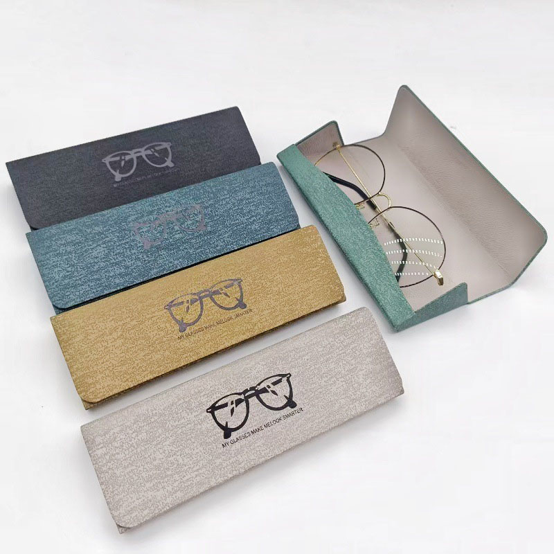 JH-691 Triangle handmade glasses box, simple leather, anti pressure retro, myopia glasses box, sunglasses box, printed logo - image2